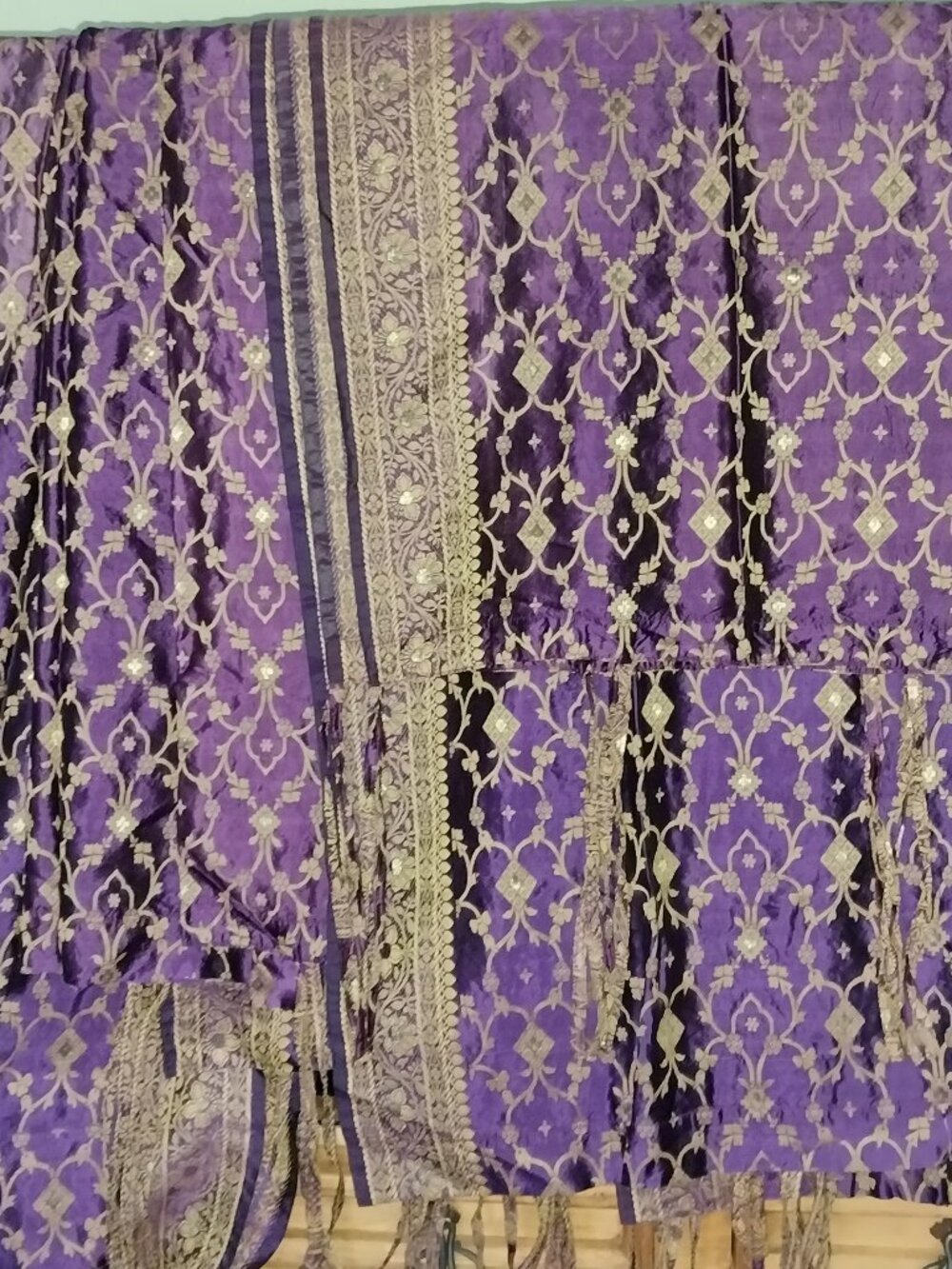 Indian Sari Purple & Gold Tie Curtain Panels Set of 8